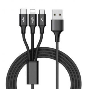 Wholesale 3 in 1 Multi Function Cell Phone Cord Charger black Fast USB Charging Cable Universal