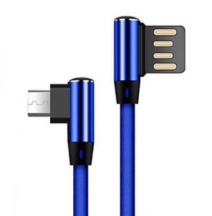 Abctay Double Elbow 90 Degree Micro USB Nylon 2.4A Fast Charging Data Transmission Cable Charger Adapter for Phone blue