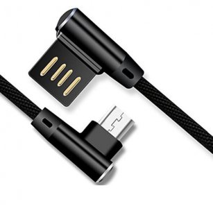 Abctay 0.3m Double Elbow L Shaped 90 Degree Micro USB Fast Charging Data Transmission Cable for Phone black