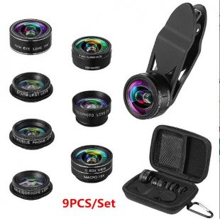 Wholesale 9 in 1 Phone Camera Lens 2X Zoom Lens black