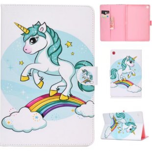 Wholesale with Front Snap Cute Cartoon Color Painted Smart Stay PU Cover single horned horse For Samsung T510/T515 Laptop Protective Case