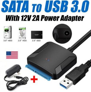 Wholesale Power Adapter black SATA to USB3.0 Adapter Converter 12V/2A US Plug