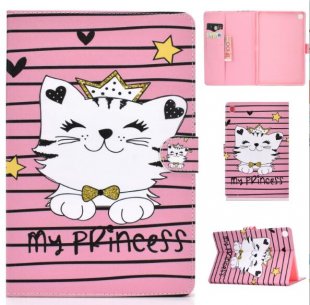 Wholesale with Front Snap Cute Cartoon Color Painted Smart Stay PU Cover Crown cat For Samsung T510/T515 Laptop Protective Case