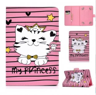 Wholesale PU Cover Crown cat Universal 10Inches Laptop Protective Case with Front Snap Cute Cartoon Color Painted