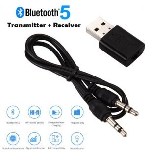 Abctay USB Bluetooth 5.0 Transmitter Receiver 3.5mm AUX Audio Cable for TV PC Car Speaker black