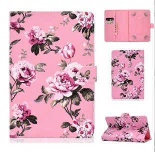 Wholesale PU Cover Pink flower Universal 10Inches Laptop Protective Case with Front Snap Cute Cartoon Color Painted