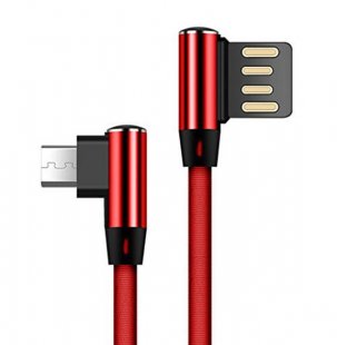 Abctay Double Elbow 90 Degree Micro USB Nylon 2.4A Fast Charging Data Transmission Cable Charger Adapter for Phone red