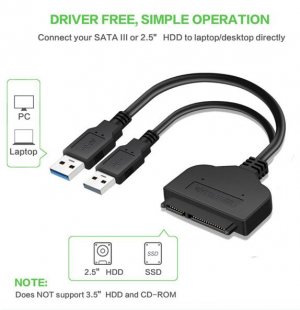 Wholesale for 2.5 Inch HDD SSD 20/25CM black USB 3.0 To SATA 7+15 Pin Adapter Cable