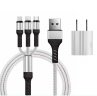 Wholesale Mobile Phone Peripheral Safe Charging Data Cable Set white SIMU 3-in-1 Weave 1.2M