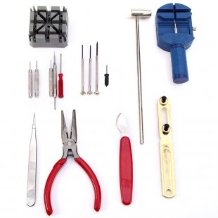 wholesale 16pcs Watch Repair Tool Kit Professional Watchmaker Tools Set Hammer Punch Pins Watch Strap Holder Watch Repair Device