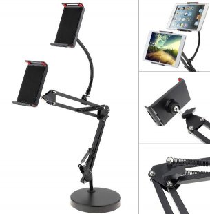 Wholesale Extendable Double Tablet Cell Phone Holder with Suspension Boom Scissor Long Arm Mount Stand for Broadcast Studio Video Chatting