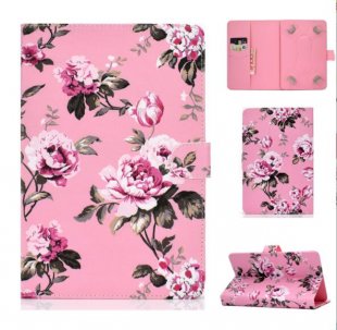 Wholesale PU Case with Front Snap Pink flower Universal Laptop Protective Cover Color Painted 8 Inches