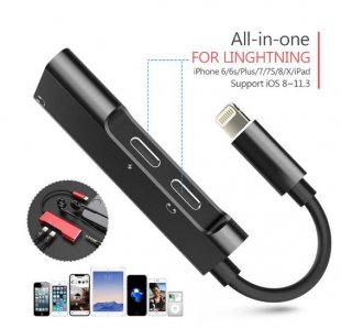 Wholesale Portable Dual Lightning Adapter Splitter Lightning to 3.5 mm Headphone Jack Adapter for iPhone 8 X